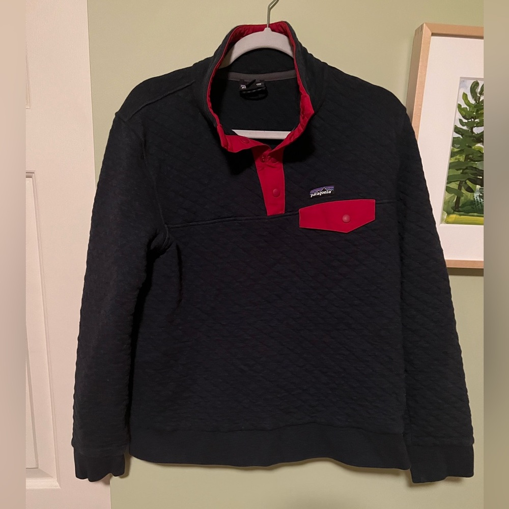 Patagonia Navy Organic Cotton Quilted Snap t Quarter 1/4 zip (Like new)